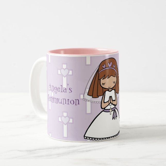 Personalized First Communion Day Girl name mug (Front Left)