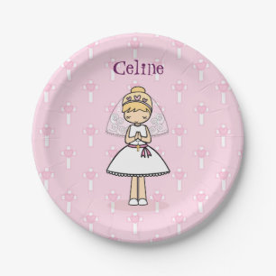 Personalized First Communion Day Girl Paper Plate