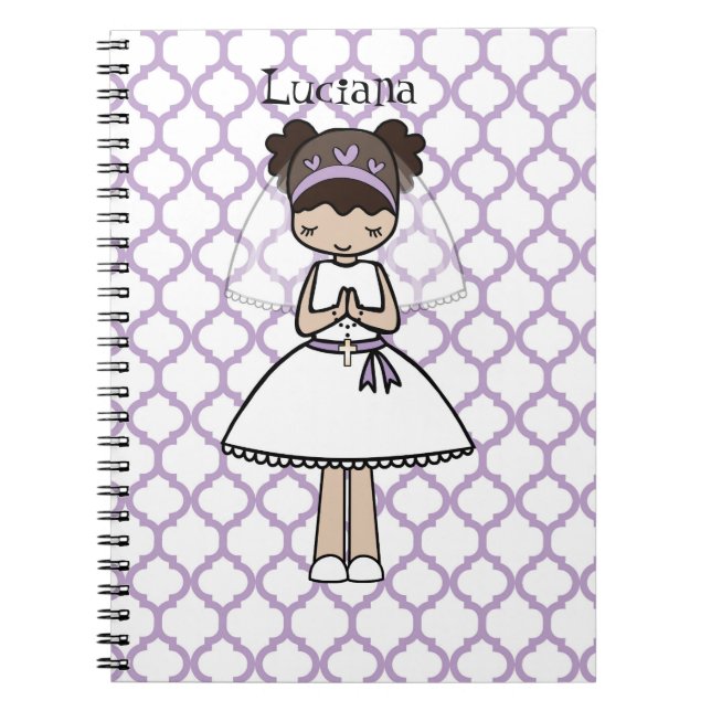 Personalized First Communion Day Latina girl Notebook (Front)