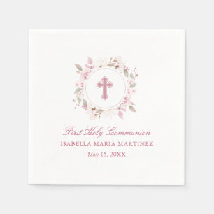 Personalized First Communion Pink Rose Floral Napkin
