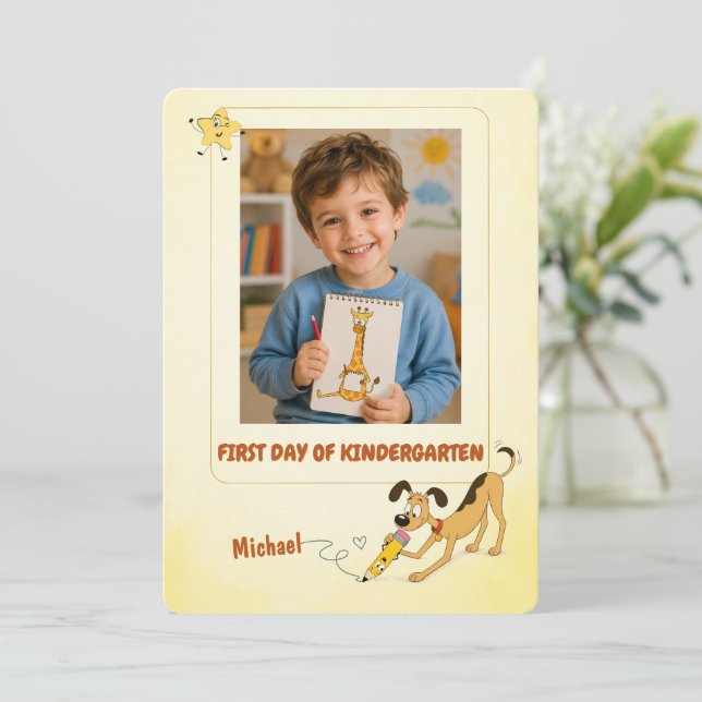 Personalized First Day of Kindergarten Photo Card (Standing Front)