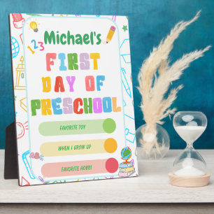 Personalized First Day of Preschool Sign Plaque