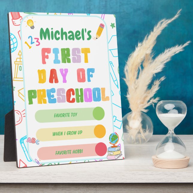 Personalized First Day of Preschool Sign Plaque (Side)