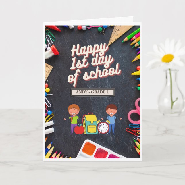 Personalized First Day of School Grade Greeting Card (Small Plant)