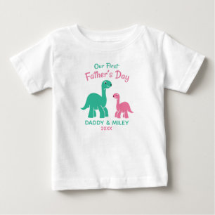 Personalized First Father's Day Cute Dinosaur  Baby T-Shirt