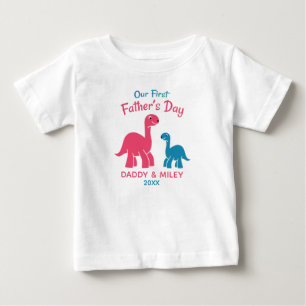 Personalized First Father's Day Cute Dinosaur  Baby T-Shirt