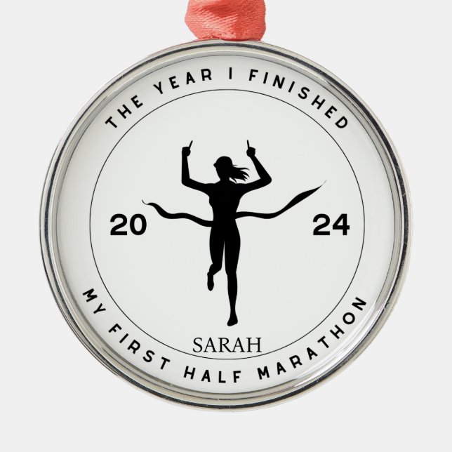 Personalized First Half Marathon Gift For Her Metal Ornament (Front)