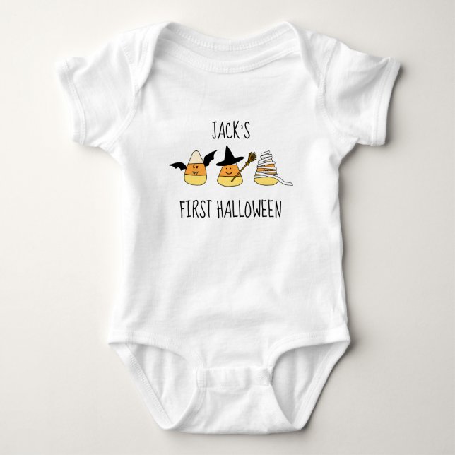 Personalized First Halloween Candy Corn Baby Bodysuit (Front)