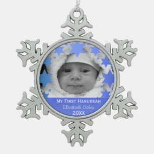 Personalized First Hanukkah Snowflake Pewter Christmas Ornament