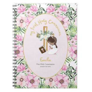 Personalized First Holy Communion Black Hair Girl  Notebook
