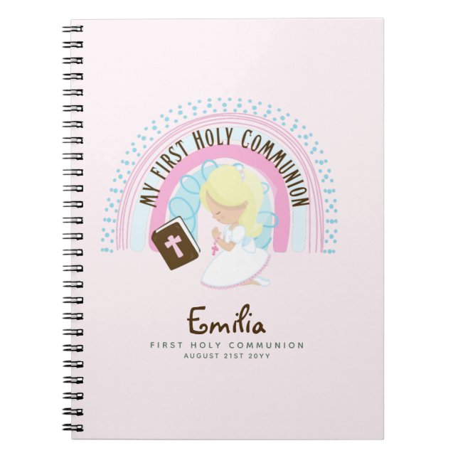 Personalized First Holy Communion Blonde Hair Girl Notebook (Front)