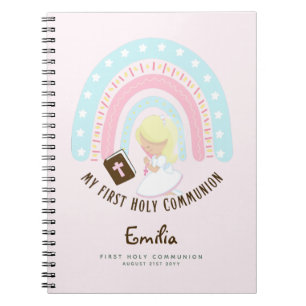 Personalized First Holy Communion Blonde Hair Girl Notebook