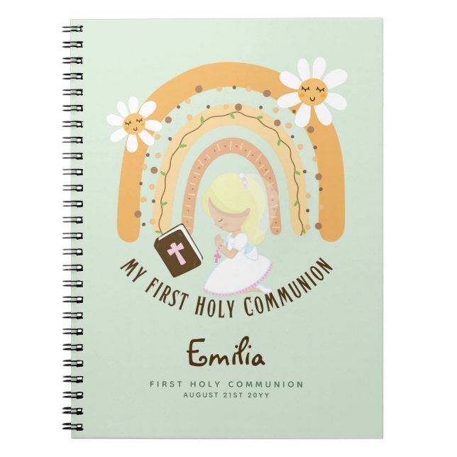 Personalized First Holy Communion Blonde Hair Girl Notebook (Front)