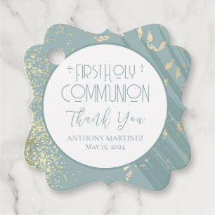 Personalized First Holy Communion Blue Gold Cross Favour Tags
