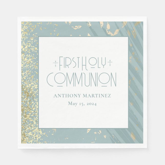 Personalized First Holy Communion Blue Gold Cross Napkin (Front)
