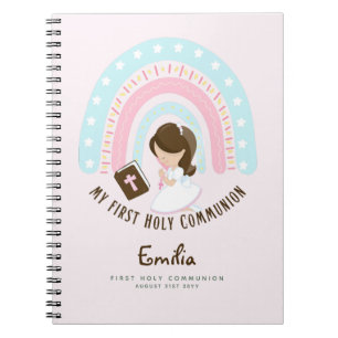 Personalized First Holy Communion Brown Hair Girl  Notebook