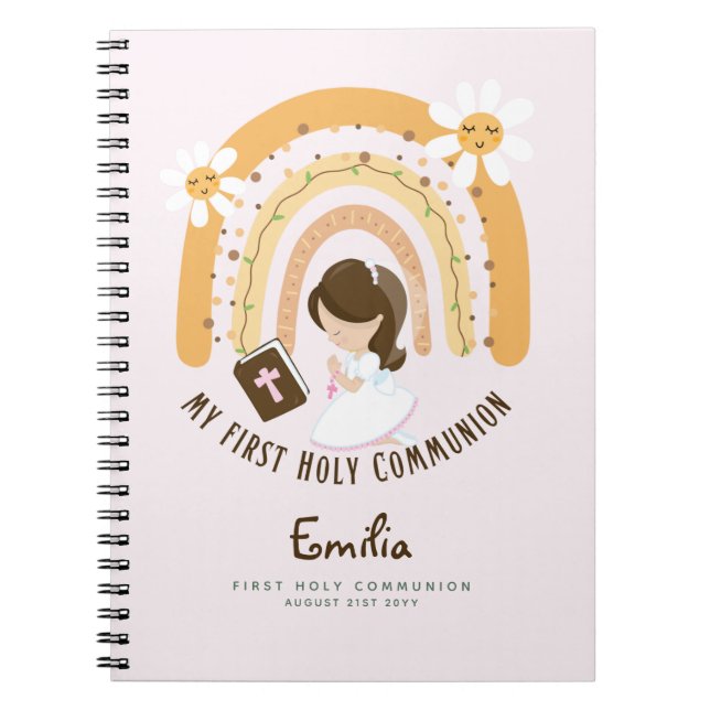 Personalized First Holy Communion Brown Hair Girl  Notebook (Front)