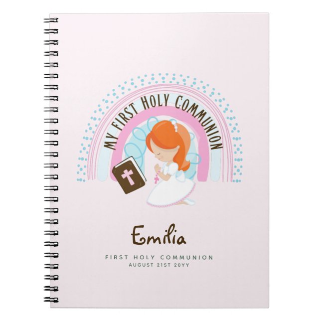 Personalized First Holy Communion Red Hair Girl Notebook (Front)