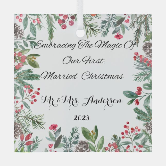 Personalized First Married Christmas Ornament (Front)