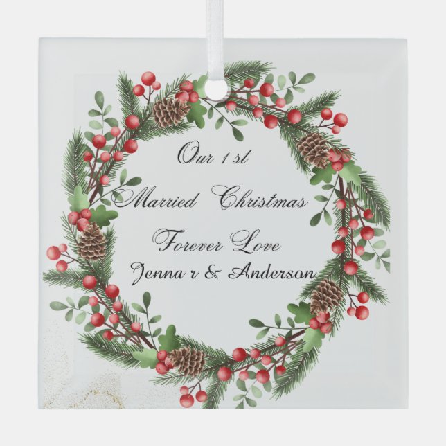 Personalized First Married Christmas Ornament (Front)