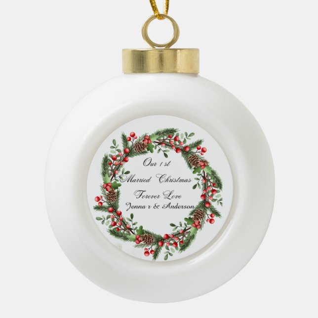 Personalized First Married Christmas Ornament (Front)