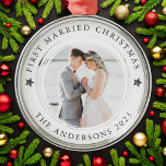 Personalized First Married Christmas Photo Metal Ornament<br><div class="desc">Personalize this ornament with favourite photo from your wedding day for a keepsake ornament to hang on your tree</div>