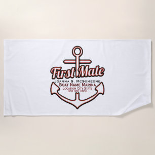 Personalized First Mate Anchor Nautical Beach Towel