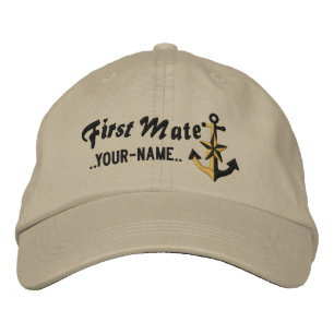 Personalized First Mate Nautical Anchor Black Embroidered Hat