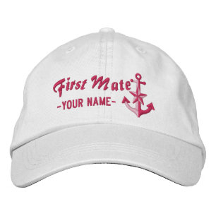 Personalized First Mate Nautical Anchor Fuchsia Embroidered Hat