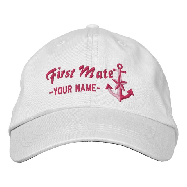 Personalized First Mate Nautical Anchor Fuchsia Embroidered Hat (Front)