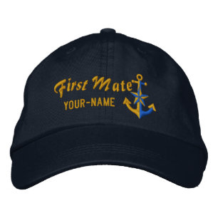 Personalized First Mate Nautical Anchor Golden Embroidered Hat