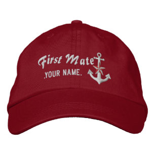Personalized First Mate Nautical Anchor White Embroidered Hat