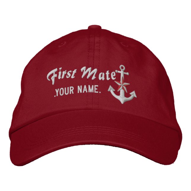 Personalized First Mate Nautical Anchor White Embroidered Hat (Front)