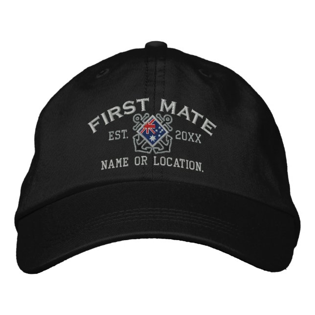 Personalized First Mate Nautical Australia Flag Embroidered Hat (Front)