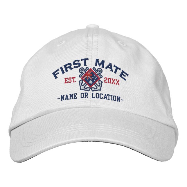 Personalized First Mate Nautical Australia Flag Embroidered Hat (Front)