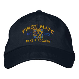 Personalized First Mate Nautical Crossbones Skull Embroidered Hat