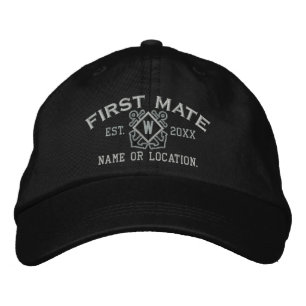 Personalized First Mate Nautical Monogram & more Embroidered Hat