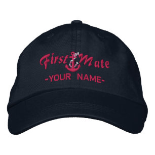 Personalized First Mate Rope Anchor Fuchsia Embroidered Hat