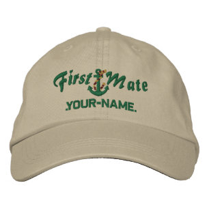 Personalized First Mate Rope Anchor Green Embroidered Hat