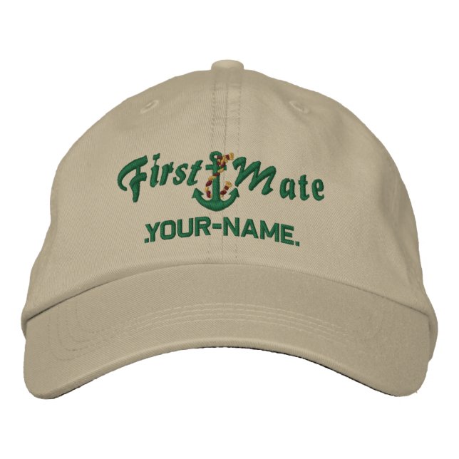 Personalized First Mate Rope Anchor Green Embroidered Hat (Front)