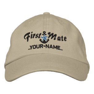 Personalized First Mate Star Anchor Black Embroidered Hat