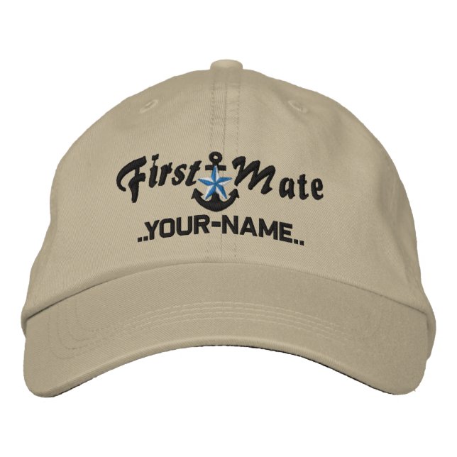 Personalized First Mate Star Anchor Black Embroidered Hat (Front)