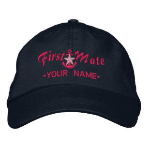 Personalized First Mate Star Anchor Fuchsia Embroidered Hat