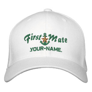 Personalized First Mate Star Anchor Green Embroidered Hat