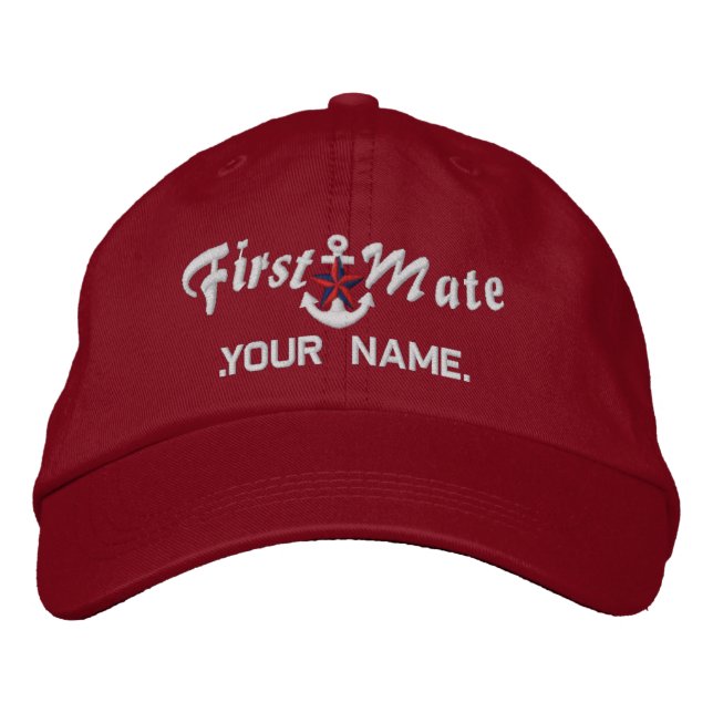 Personalized First Mate Star Anchor White Embroidered Hat (Front)