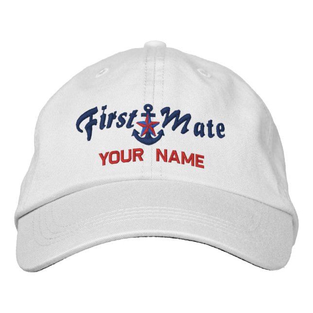 Personalized First Mate Star Anchor Your Name Embroidered Hat (Front)