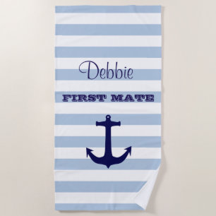 Personalized First Mate Striped Beach Towel