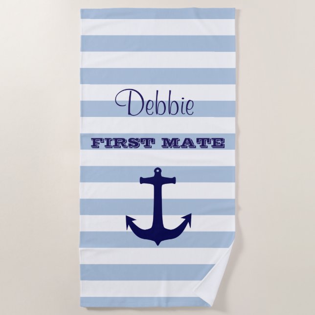 Personalized First Mate Striped Beach Towel (Front)