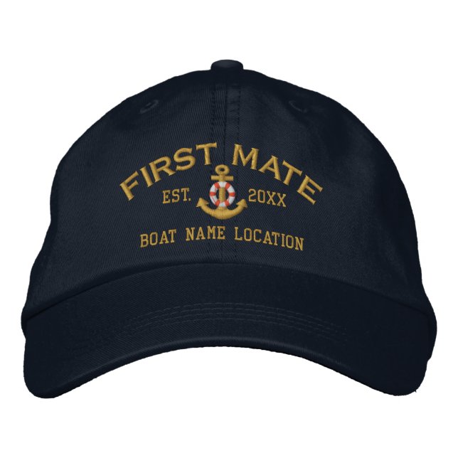 Personalized First Mate YEAR and Names Lifesaver Embroidered Hat (Front)
