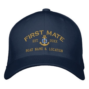 Personalized First Mate YEAR and Names Nautical Embroidered Hat